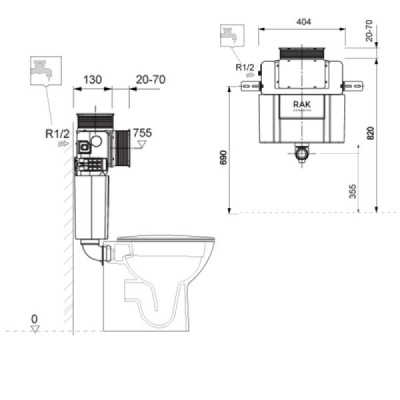 RAK Low Height Concealed Cistern for Back to Wall Pans - 12cm wall thickness